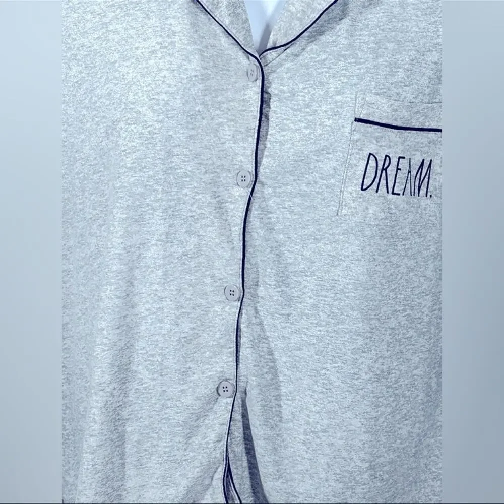 Rae Dunn Dream Gray Button Front Pajama Shirt Large - Picture 7 of 13